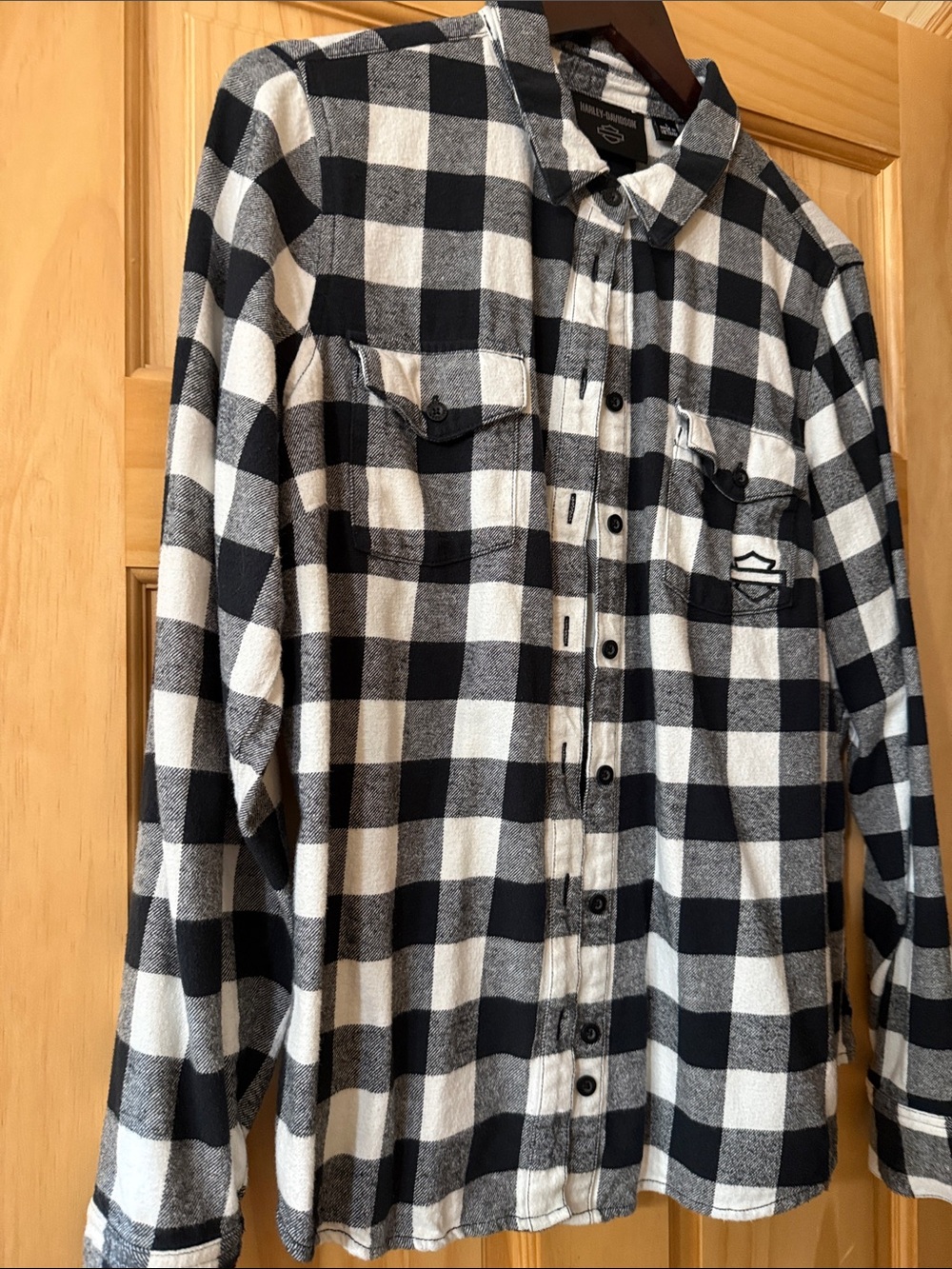 Harley-Davidson Black and White Buffalo Plaid Button-Down Shirt LADIES…